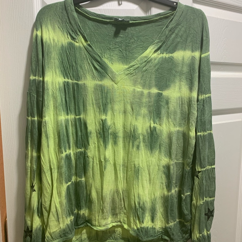 POL green tie dye long sleeve top